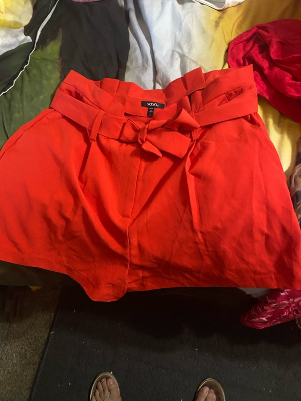XOXO High-Waist Bright Red Paperbag Tie Shorts